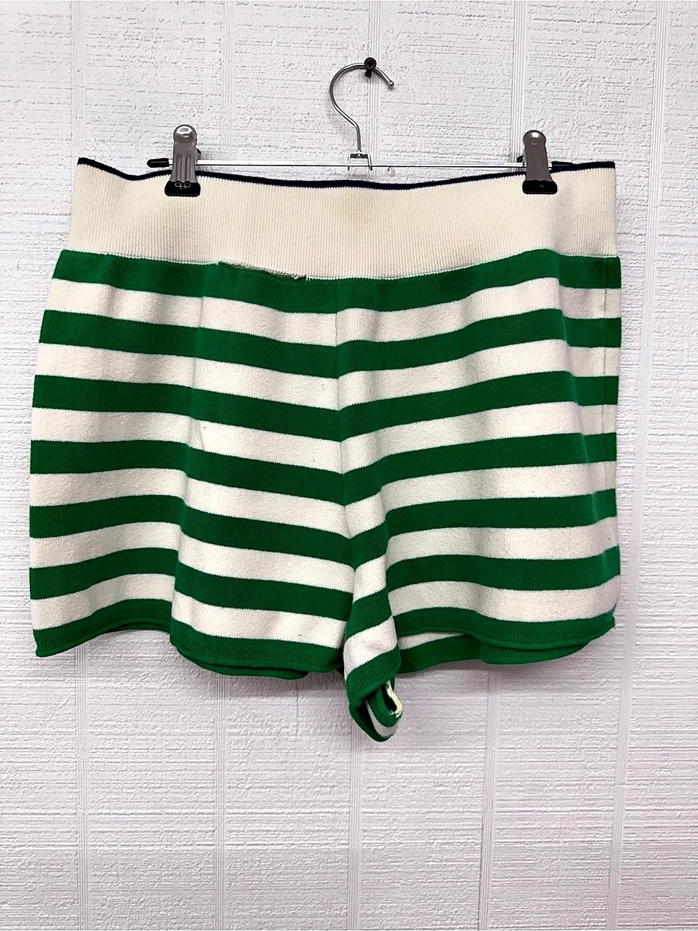Anthropologie Daily Practice Green & Cream Knit Striped Shorts